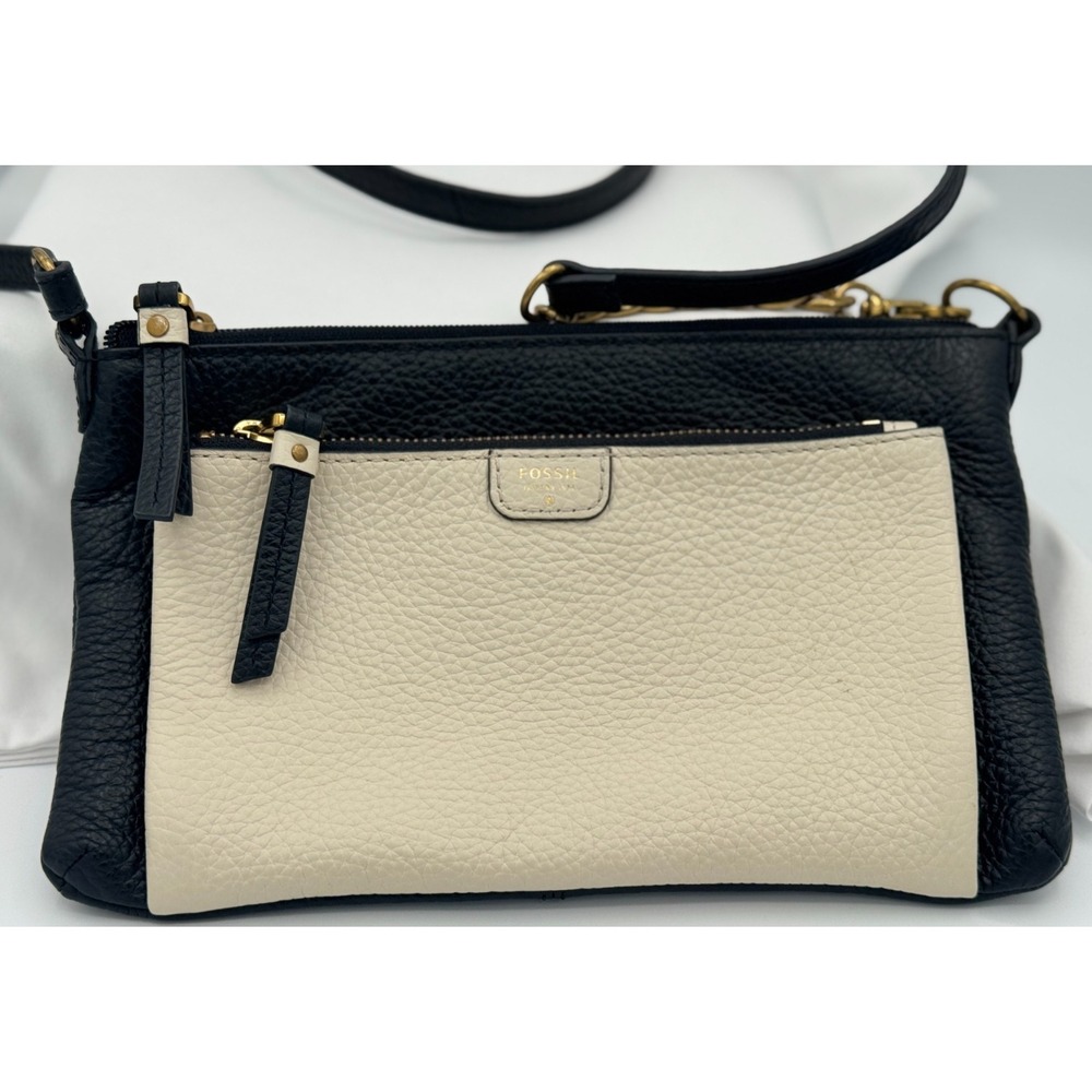 Fossil Black/White Pebbled Leather Crossbody Bag/Shoulder Purse - SHB1152